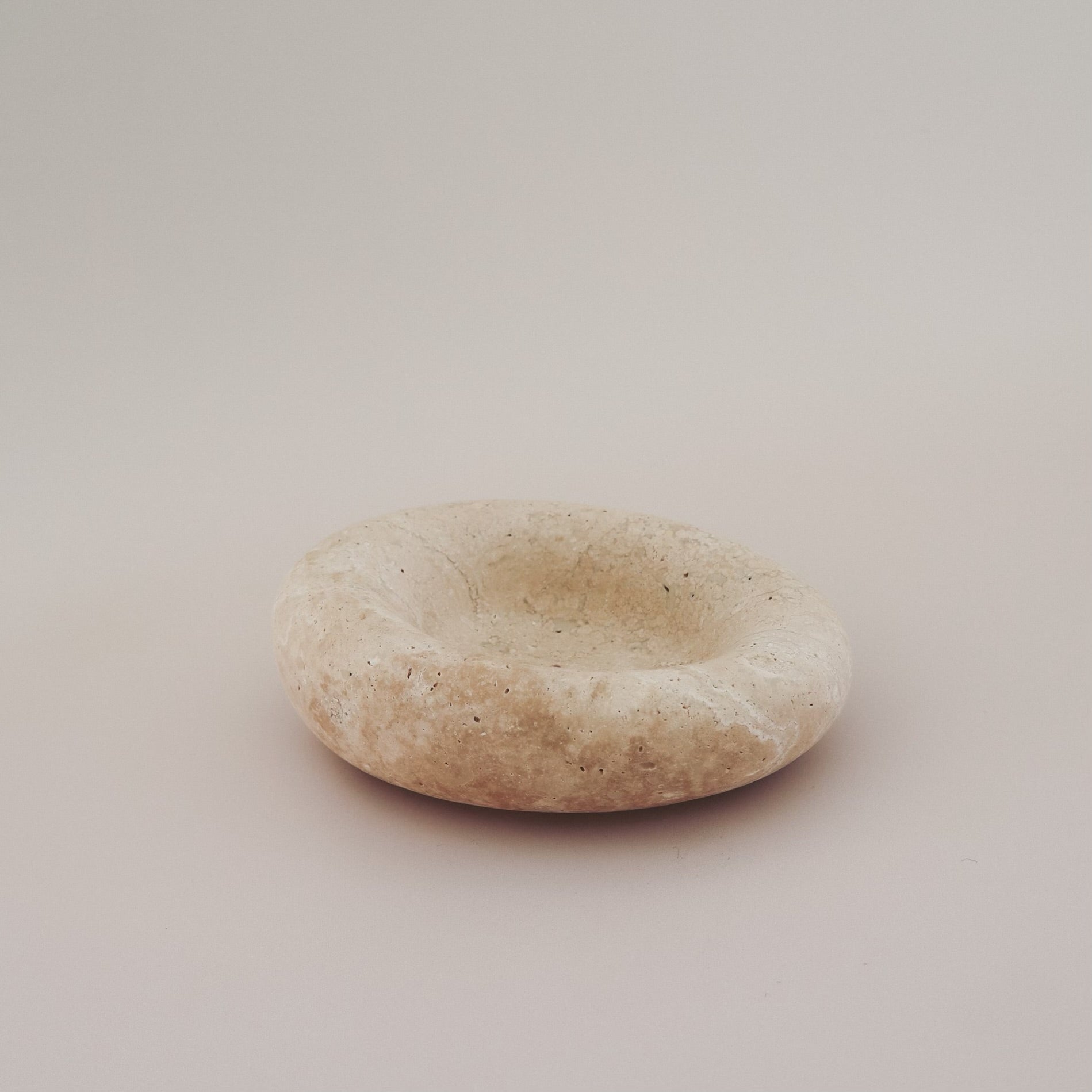 COTHEORY ECLIPSE SCULPTED INCENSE HOLDER BOWL:  BEIGE TRAVERTINE