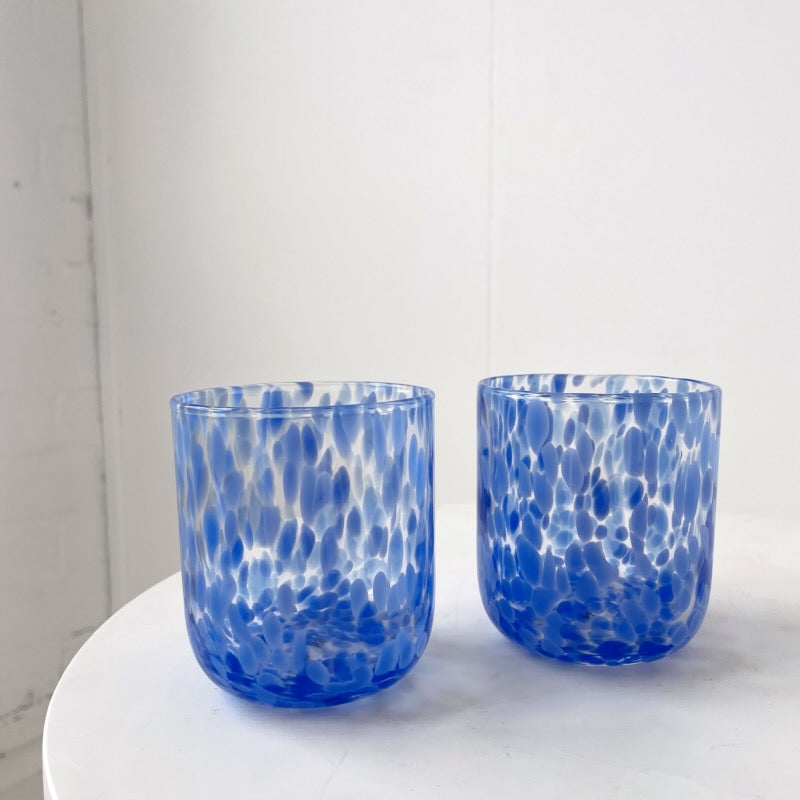 BONNIE AND NEIL GLASS TUMBLER SET OF 2 DOTS BLUE