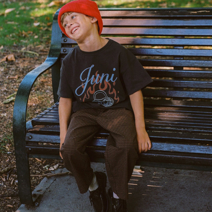 JUNI JNR BENJI PANT: ESPRESSO CHECK