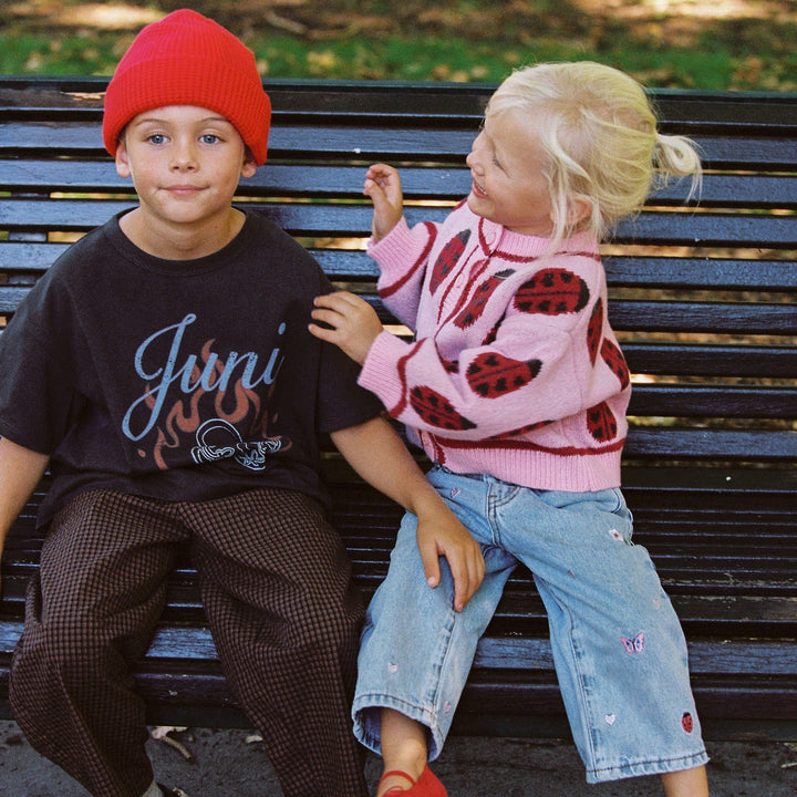 JUNI JNR HEARTS OF FIRE TEE: WASHED BLACK