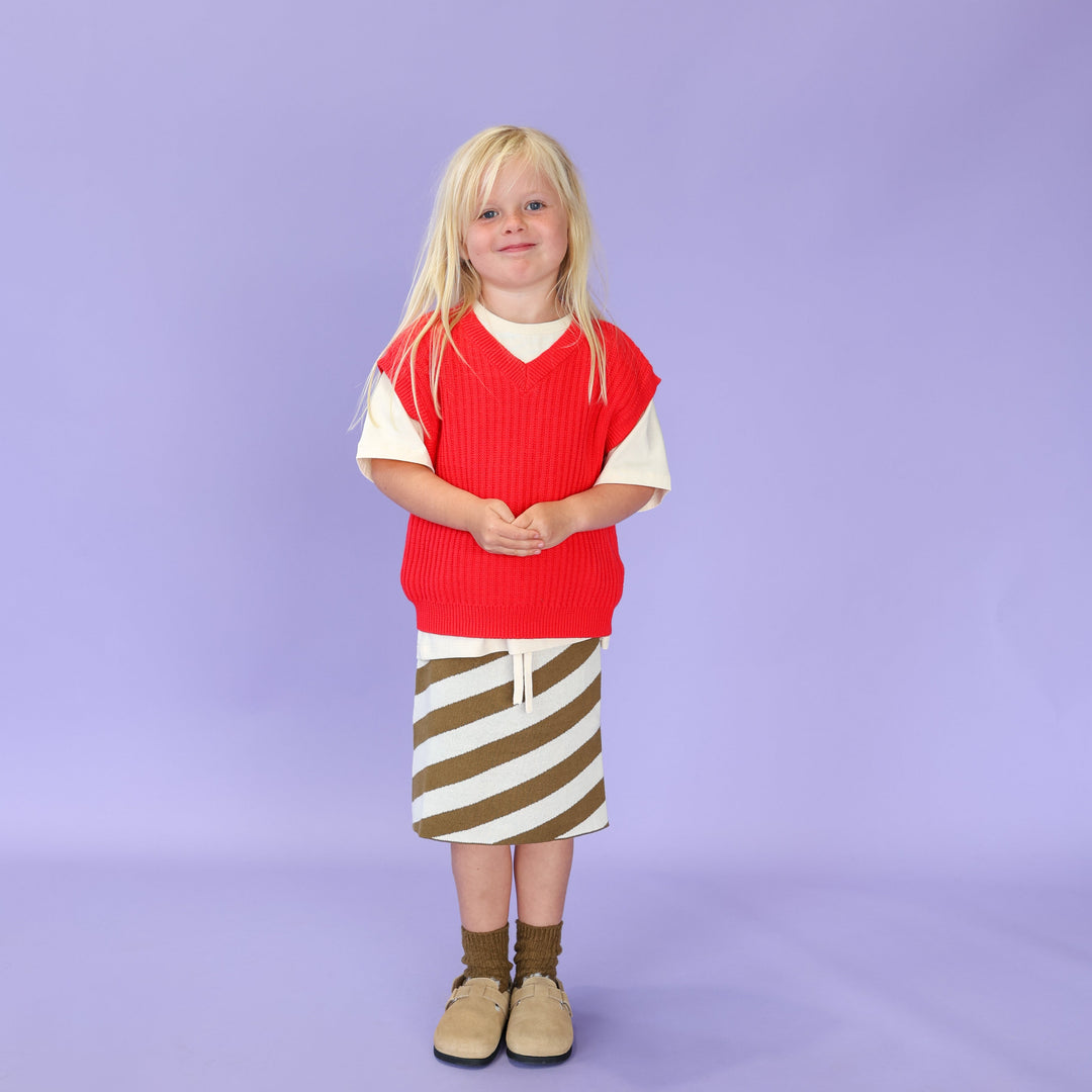 GROWN CHUNKY RIB V-NECK VEST: FLAME