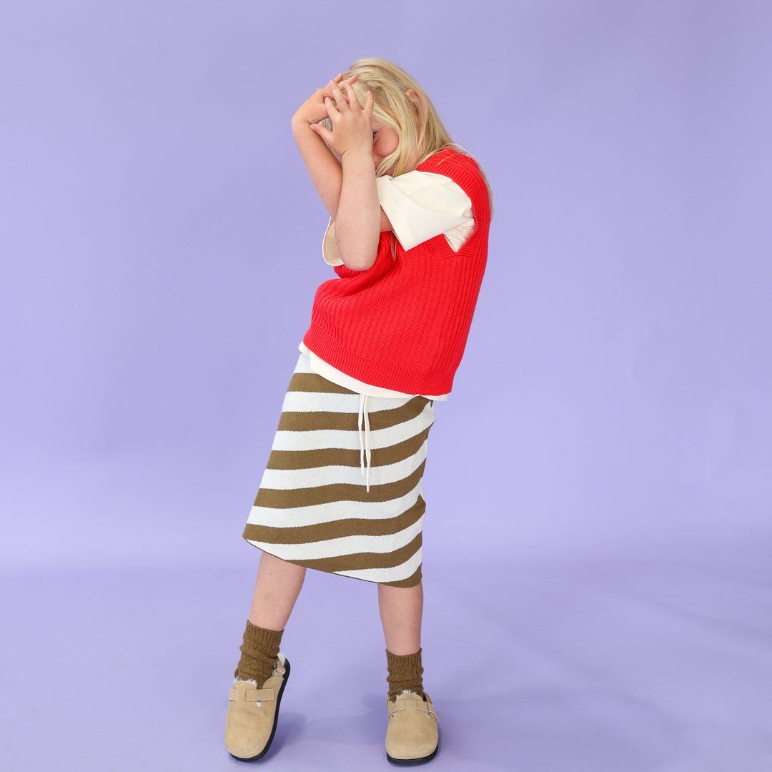 GROWN DIAGONAL STRIPE KNIT SKIRT: COFFEE