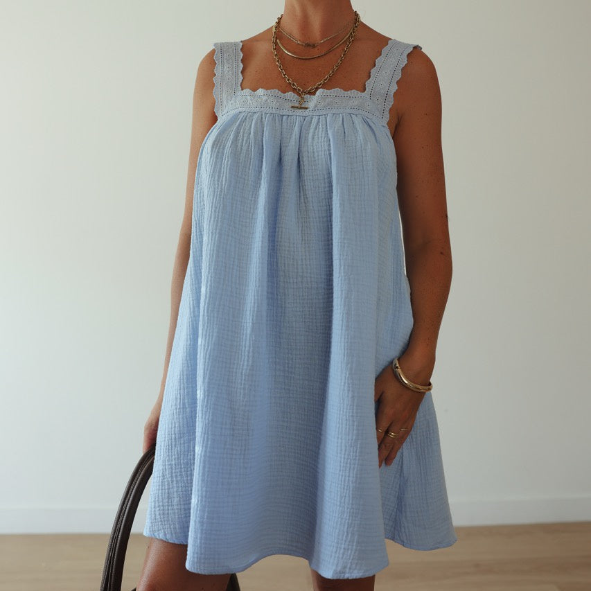 ALAKAI JUNO LACE NECK MINI DRESS: BABY BLUE