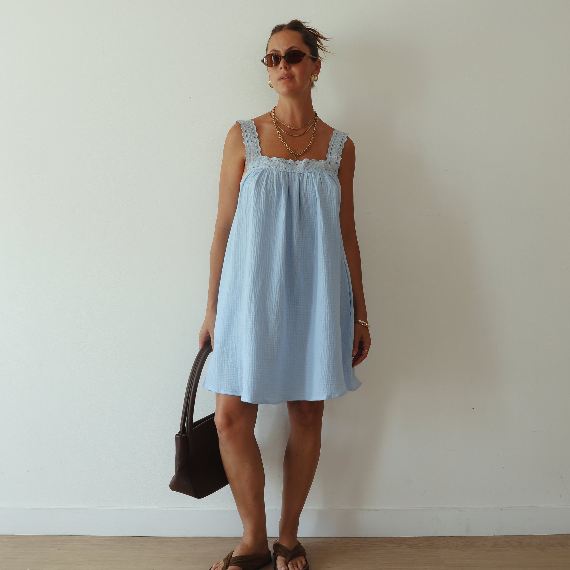 ALAKAI JUNO LACE NECK MINI DRESS: BABY BLUE