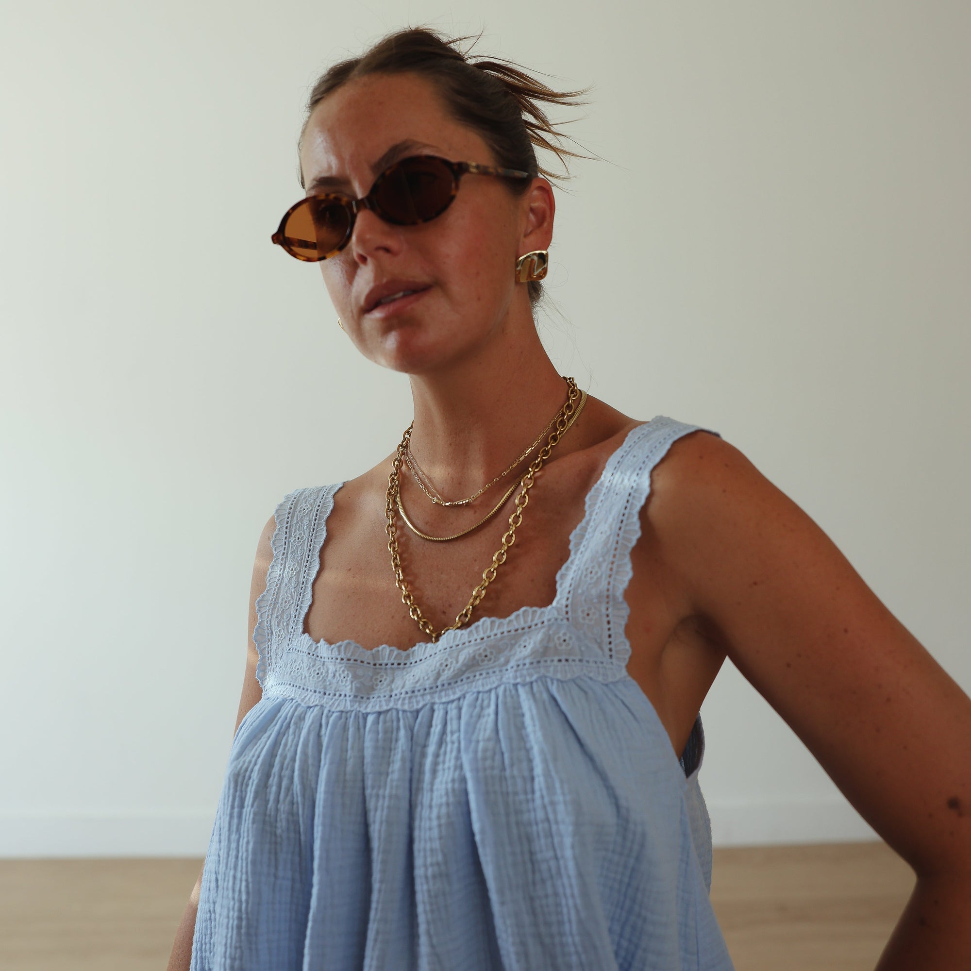 ALAKAI JUNO LACE NECK MINI DRESS: BABY BLUE