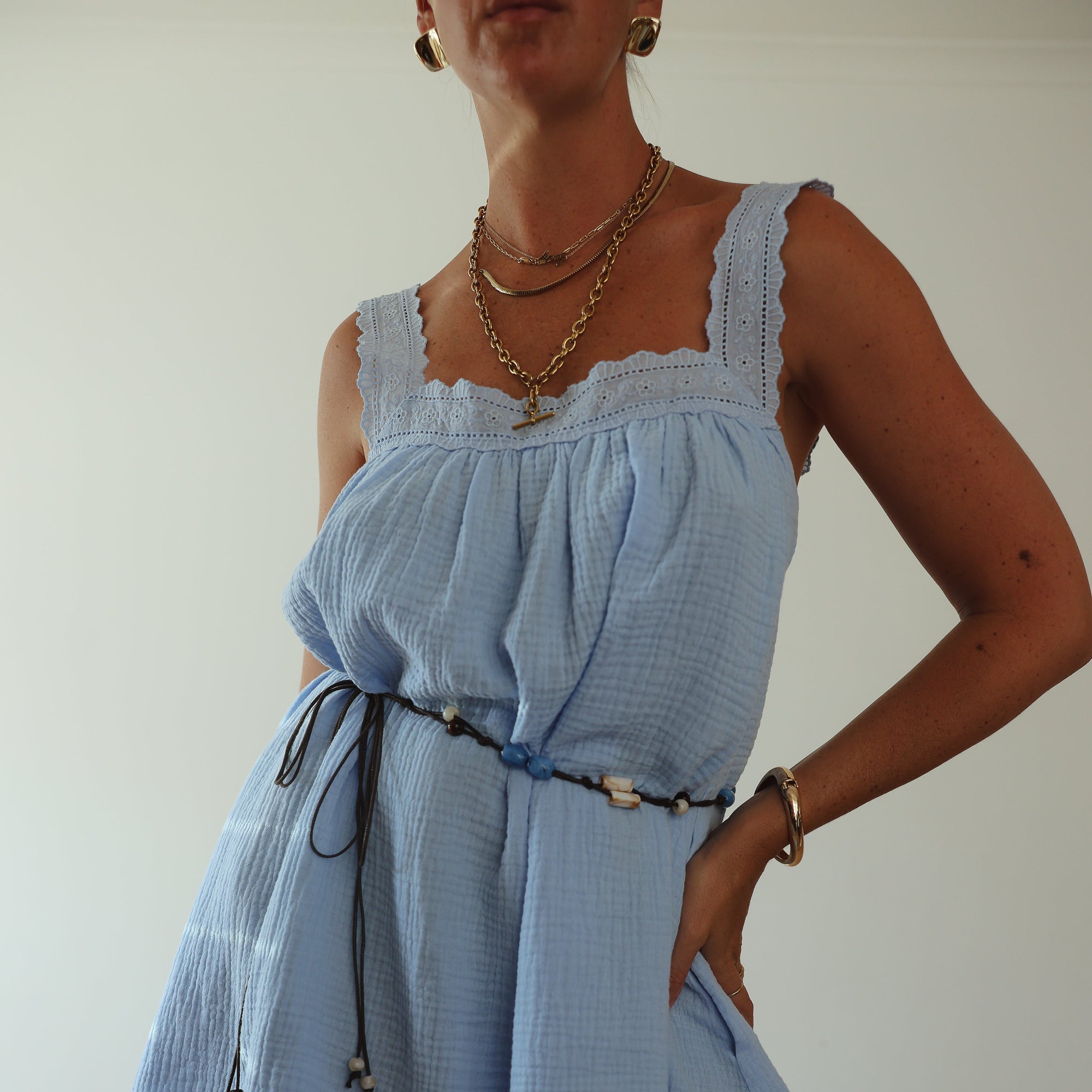 ALAKAI JUNO LACE NECK MINI DRESS: BABY BLUE