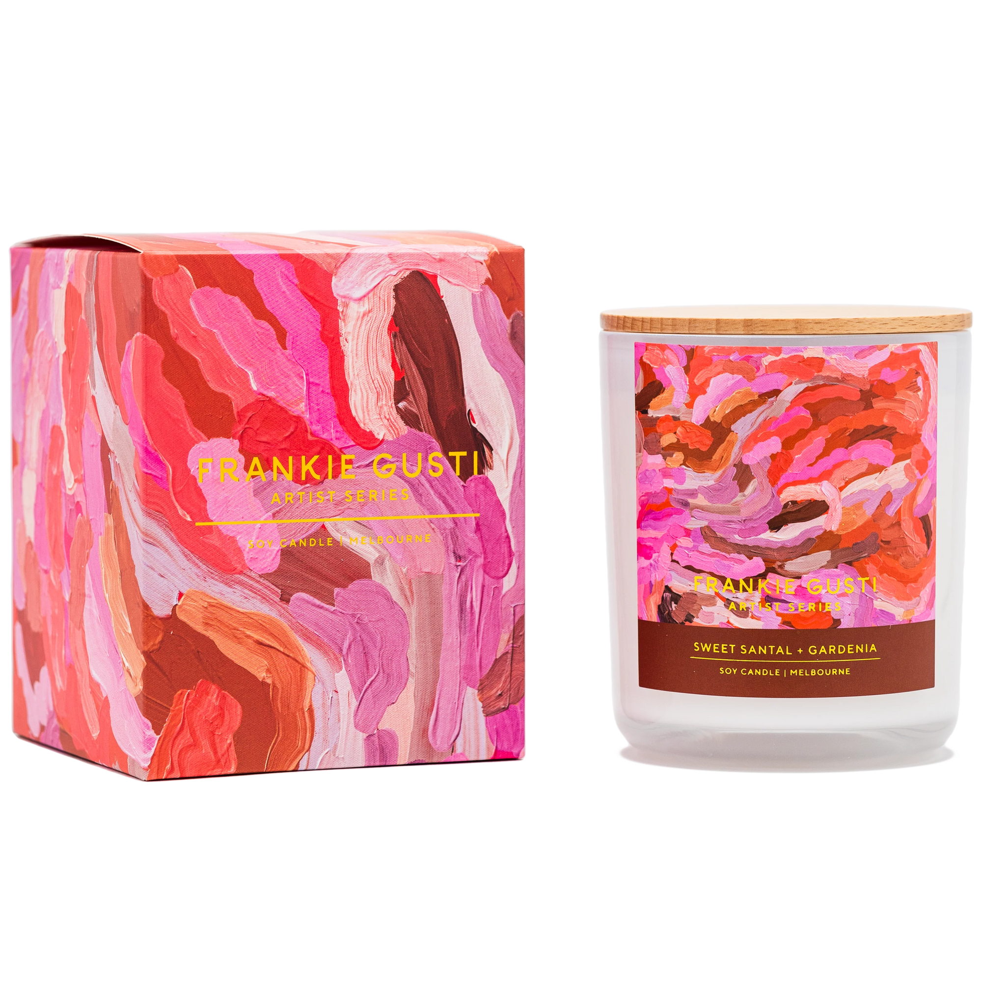 FRANKIE GUSTI ARTIST SERIES CANDLE: ERIN REINBOTH SWEET SANTAL + GARDENIA