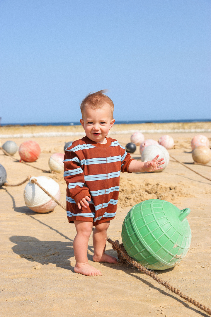 GROWN COTTON SPORTS STRIPE ROMPER, TEDDY