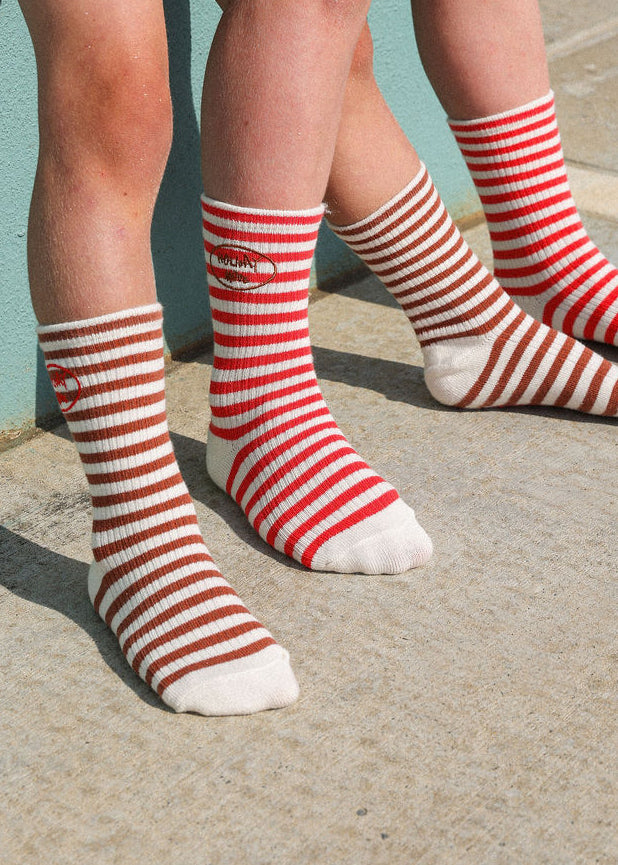 GROWN HOLIDAY MODE STRIPE SOCKS, ESPRESSO
