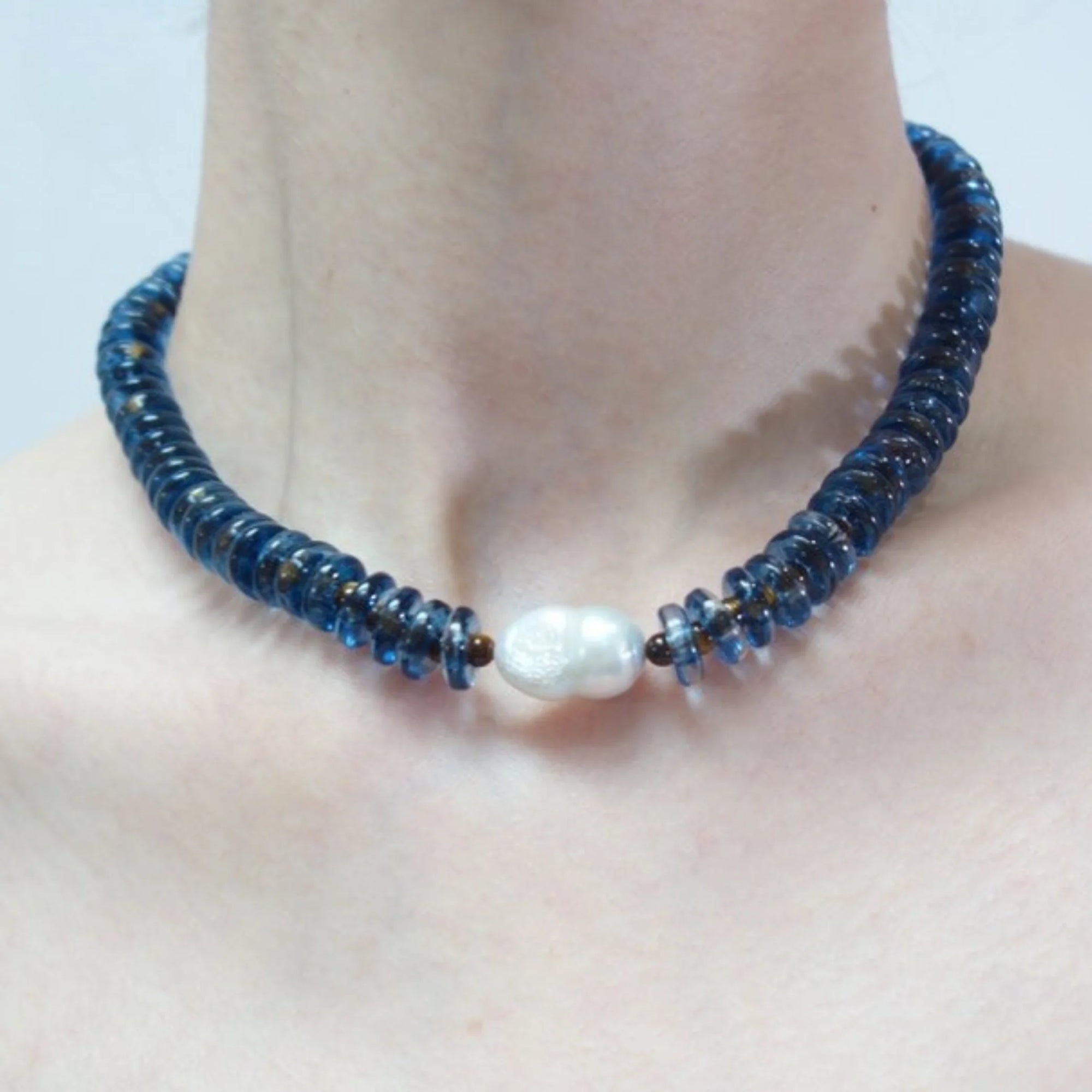 SANDRALEXANDRA RONDELLE WAVE NECKLACE: BLUE & TIGER EYE