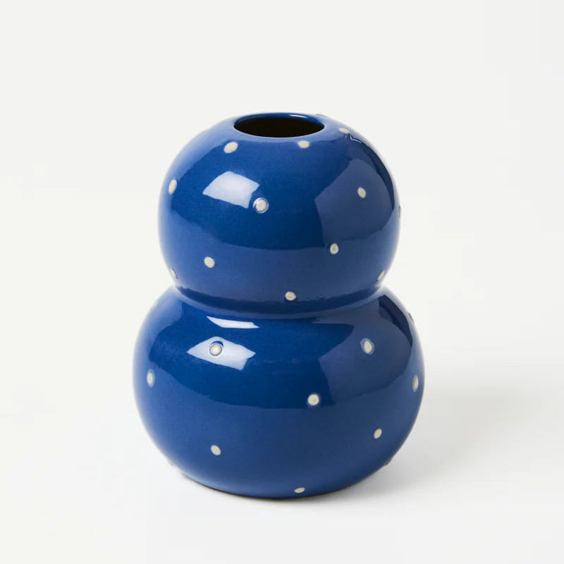 J & CO FONDA VASE: NAVY DOTTY VASE