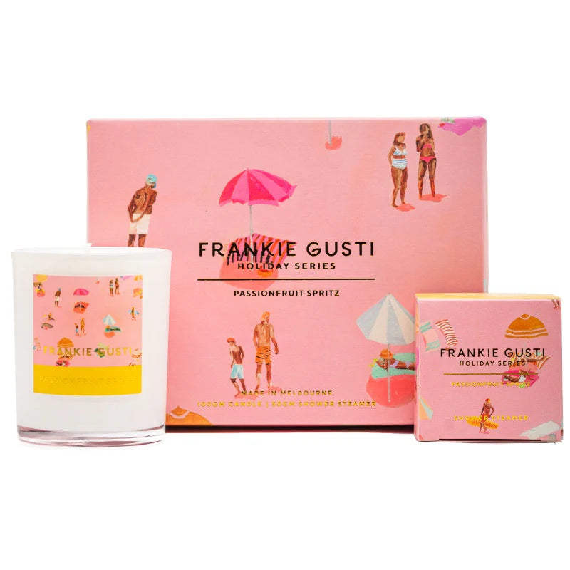 FRANKIE GUSTI HOLIDAY SERIES CANDLE & STEAMER DUO: PASSIONFRUIT SPRITZ / JANEY FORBES