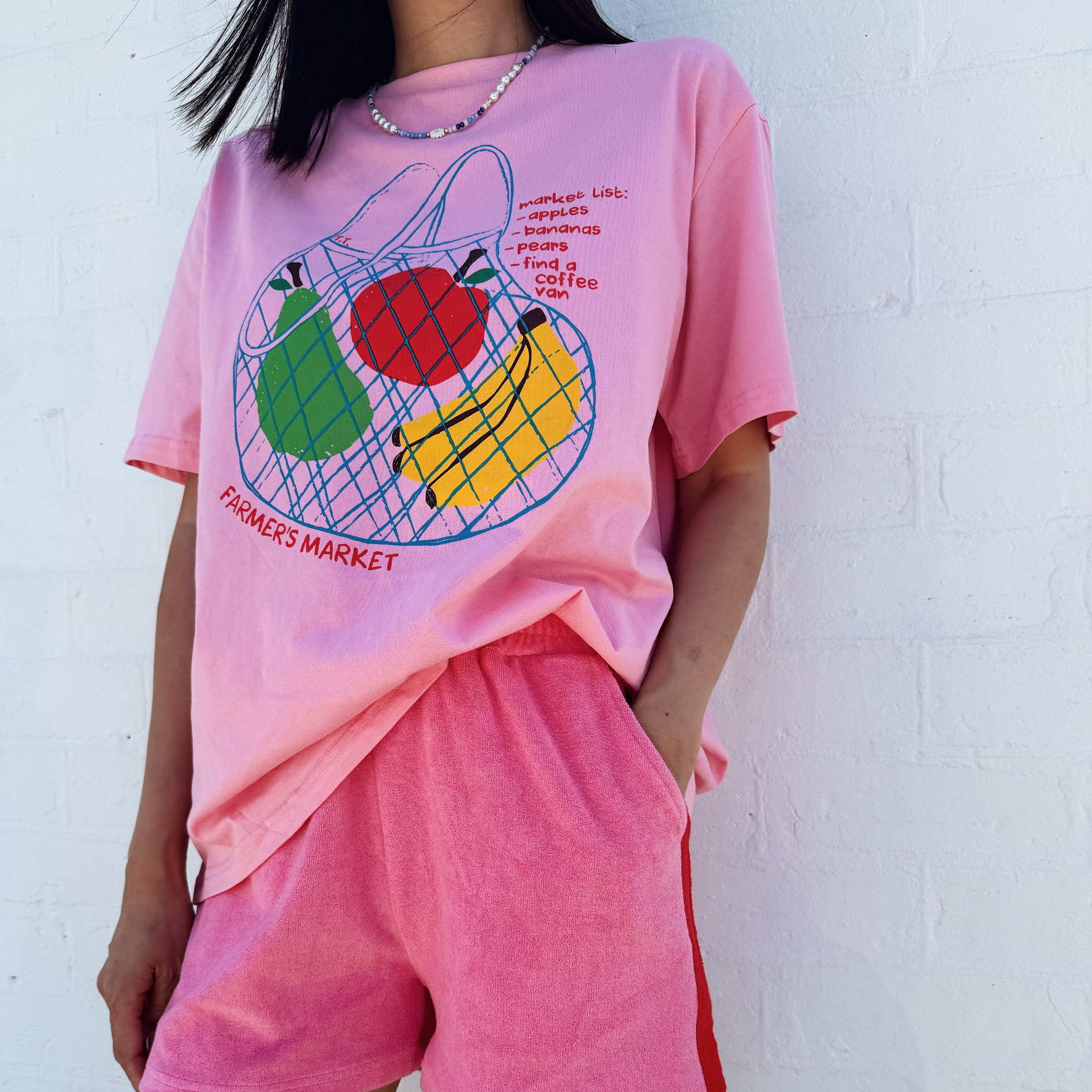 TINY TROVE ADULT FARMER'S MARKET RELAXED TEE: BUBBLEGUM