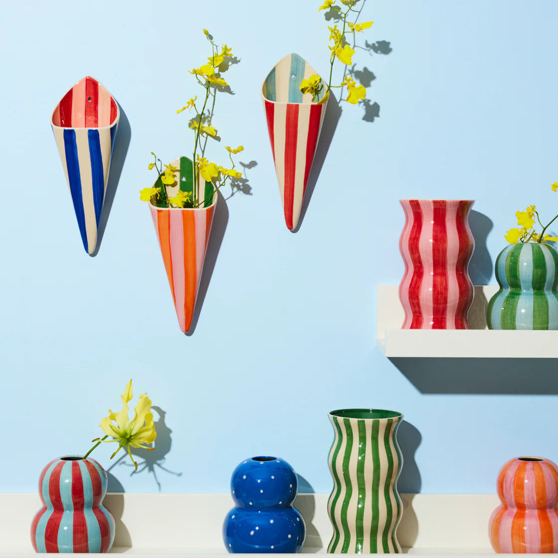 J & CO FOLLY WALL VASE: BLUE STRIPE