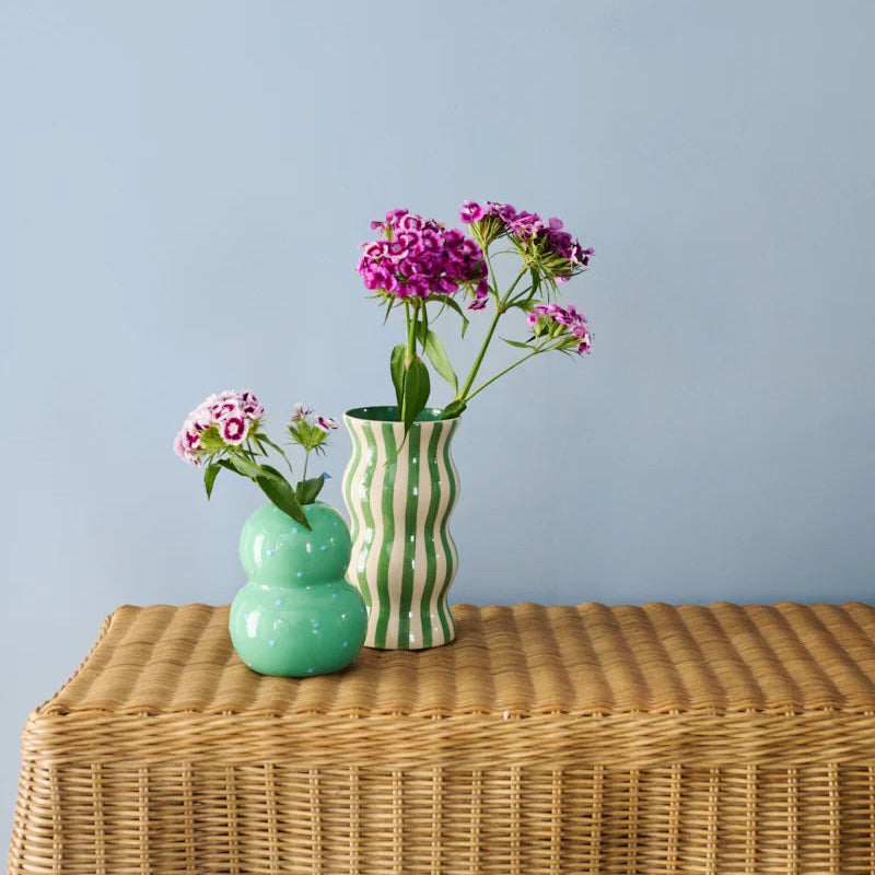 J & CO FONDA VASE: GREEN BLUE DOTTY VASE