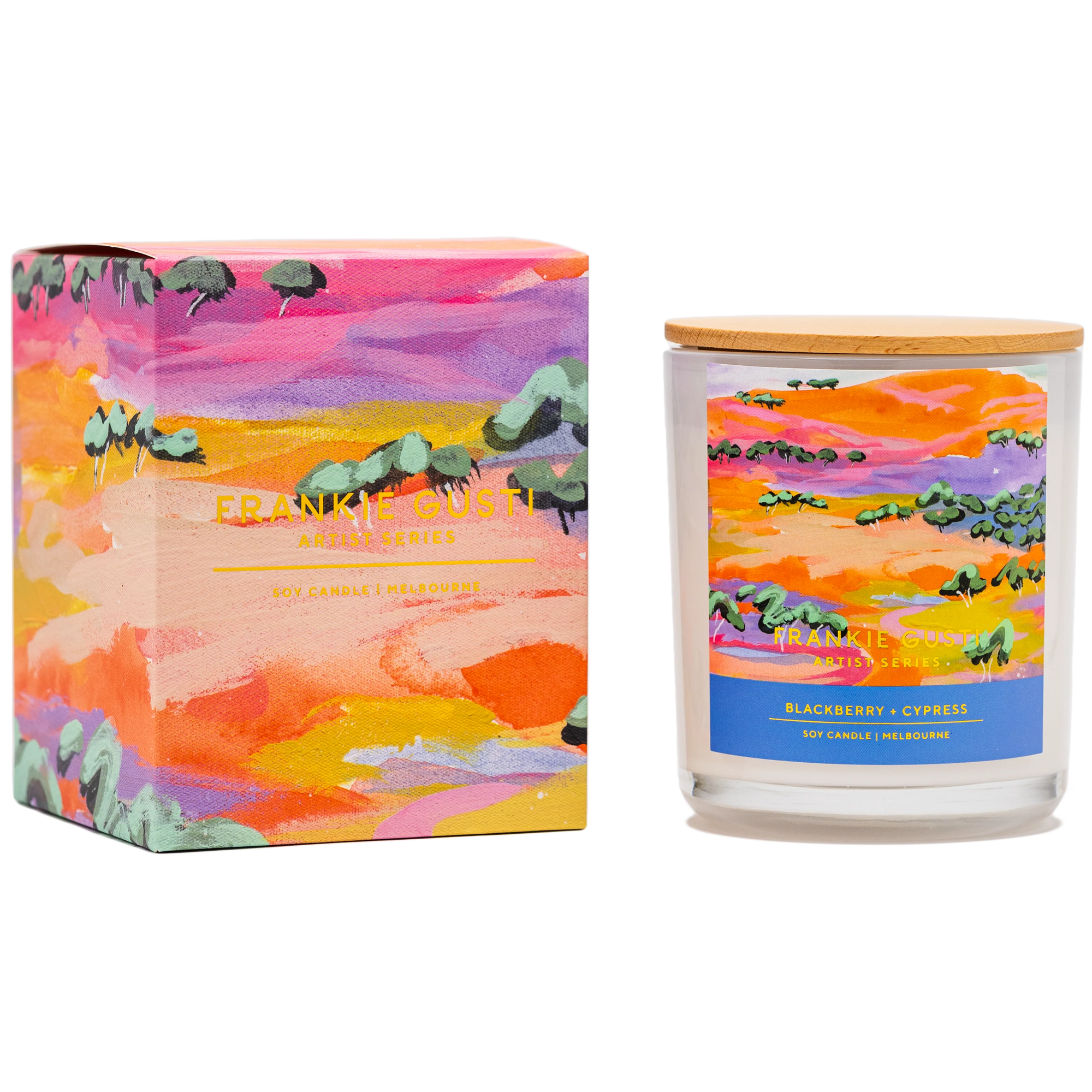 FRANKIE GUSTI ARTIST SERIES CANDLE: RISHELLE KENT BLACKBERRY + CYPRESS