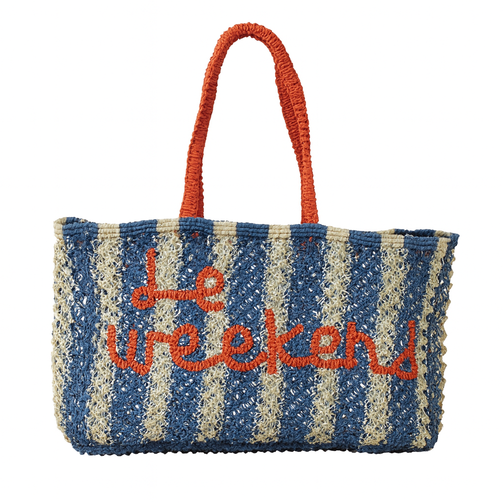 LE WEEKEND JUTE TOTE BAG: NAVY