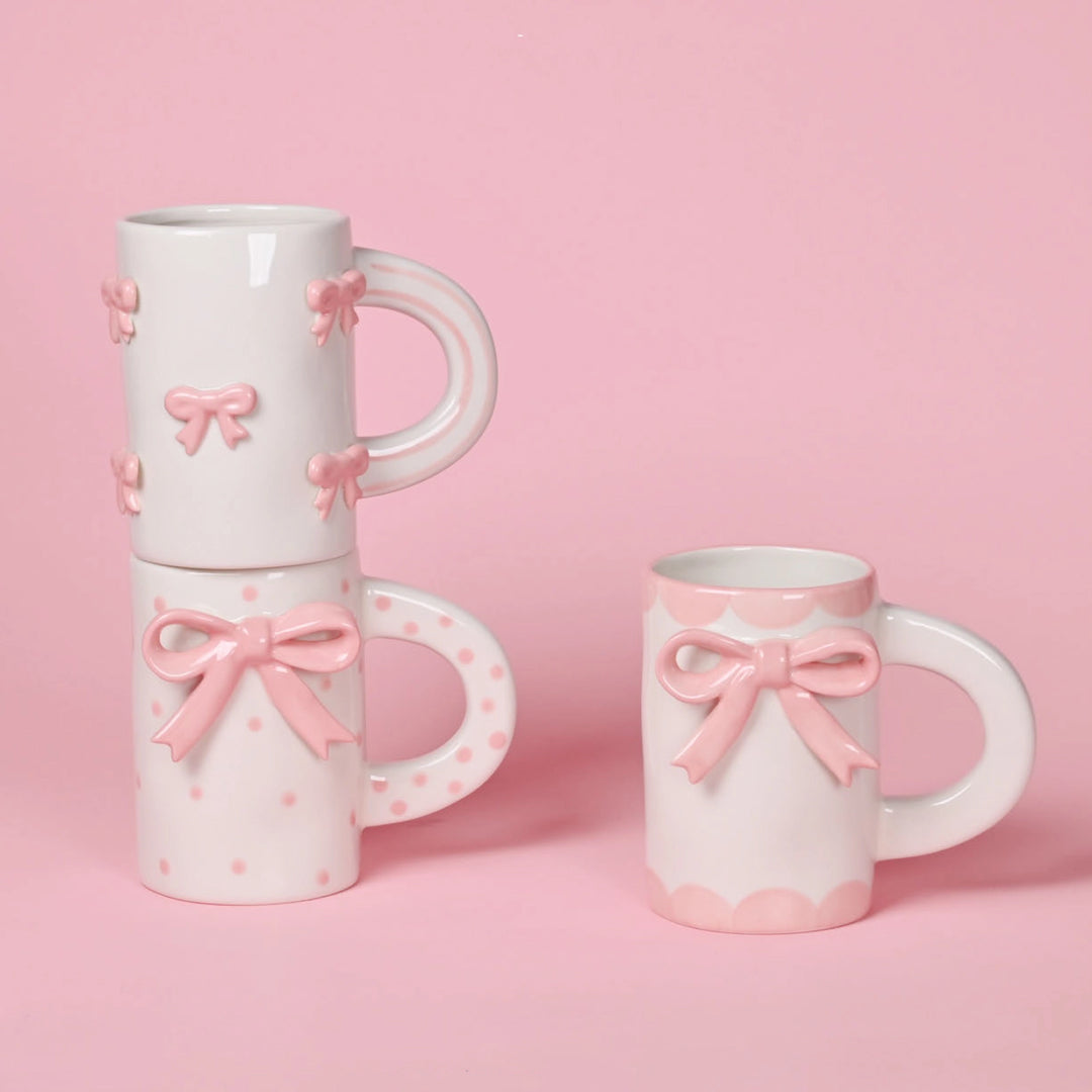 CHAGOART CERAMIC HANDMADE COFFEE MUG: SMALL PINK BOWS