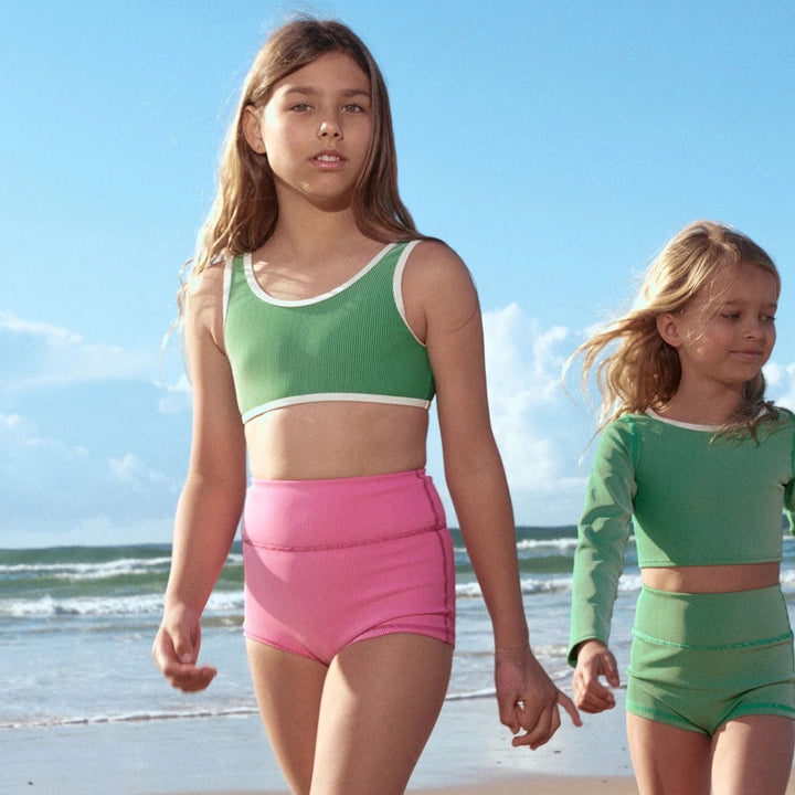 ZULU &amp; ZEPHYR MINI STRIPE RIB BOY SHORT: SHELL PINK