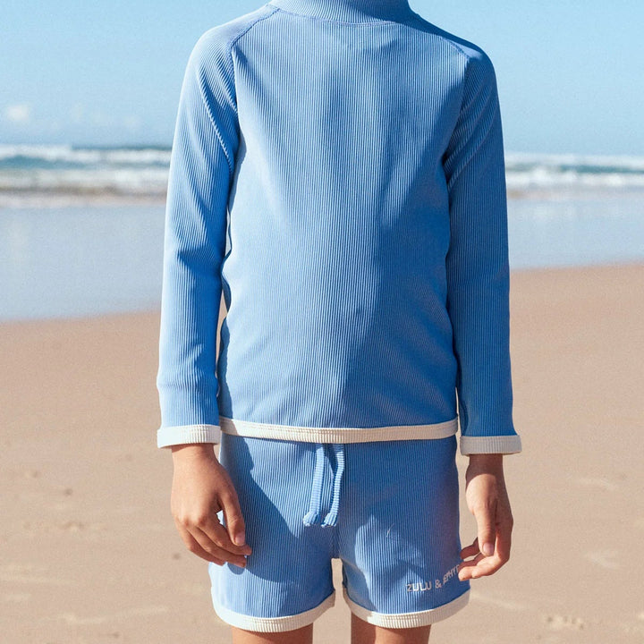 ZULU &amp; ZEPHYR MINI STRIPE RIB SURF SHORT: SKY BLUE