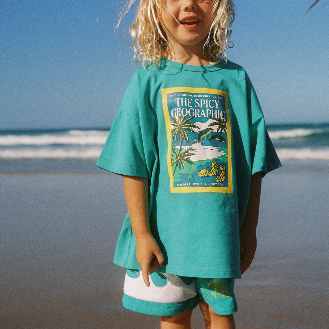 SPICY DUGONG KIDS SPICY GEO TEE: AQUA