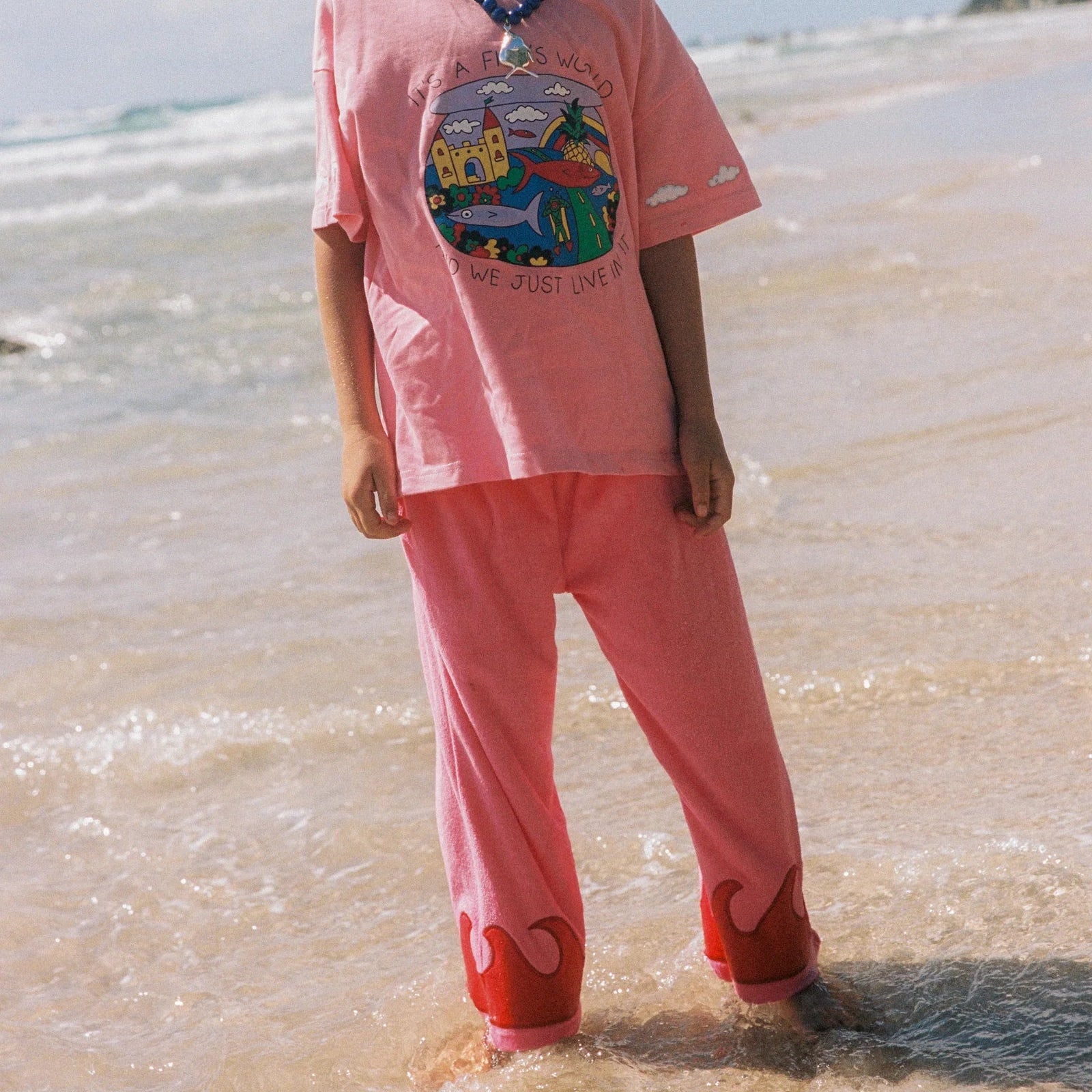 SPICY DUGONG KIDS WAVE TERRY PANTS: CORAL CRUSH