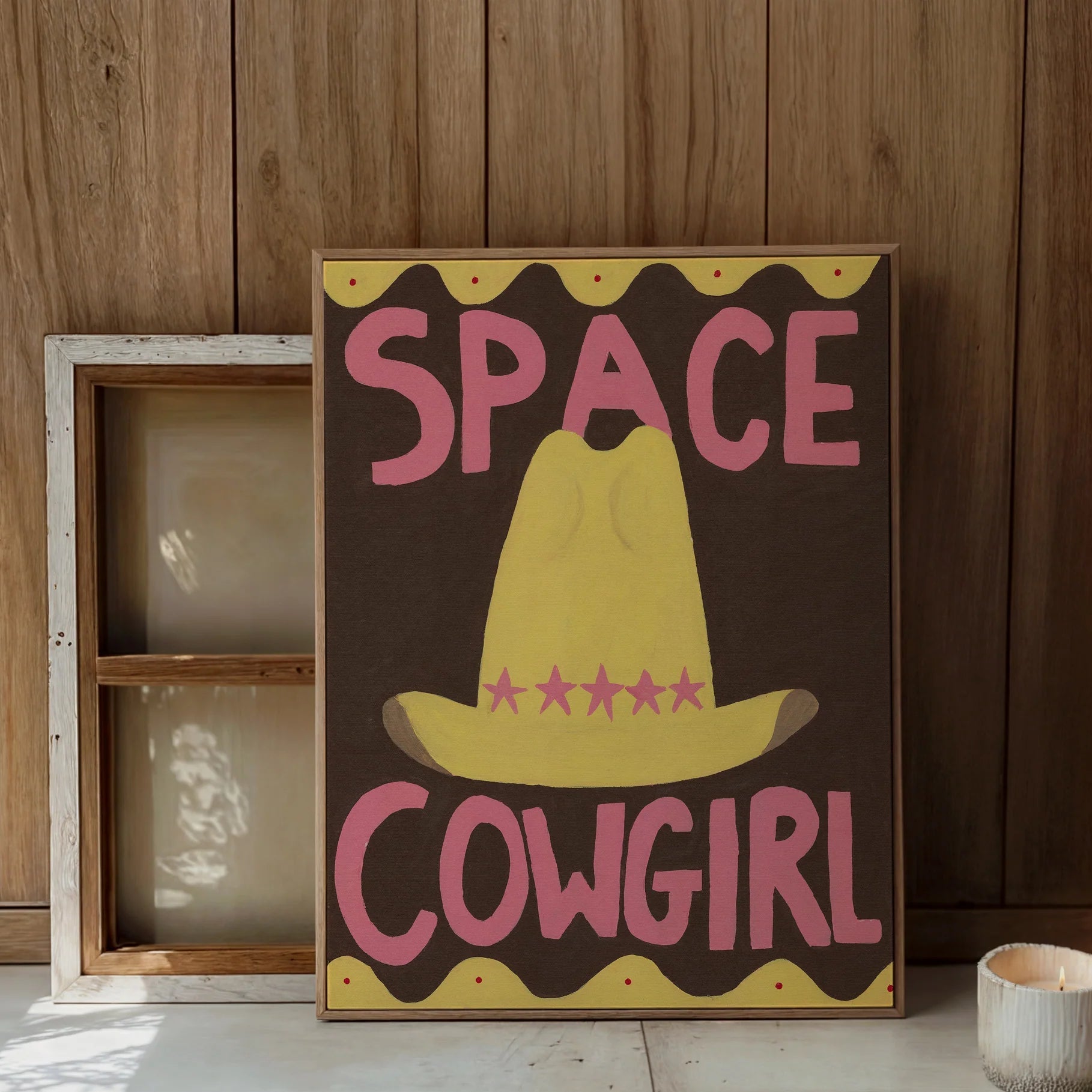PROPER GOOD SPACE COWGIRL PRINT: A3/PINK FRAME