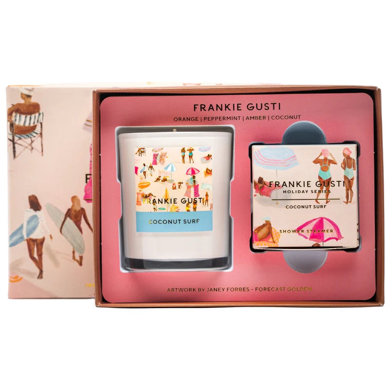 FRANKIE GUSTI HOLIDAY SERIES CANDLE & STEAMER DUO: COCONUT SURF / JANEY FORBES