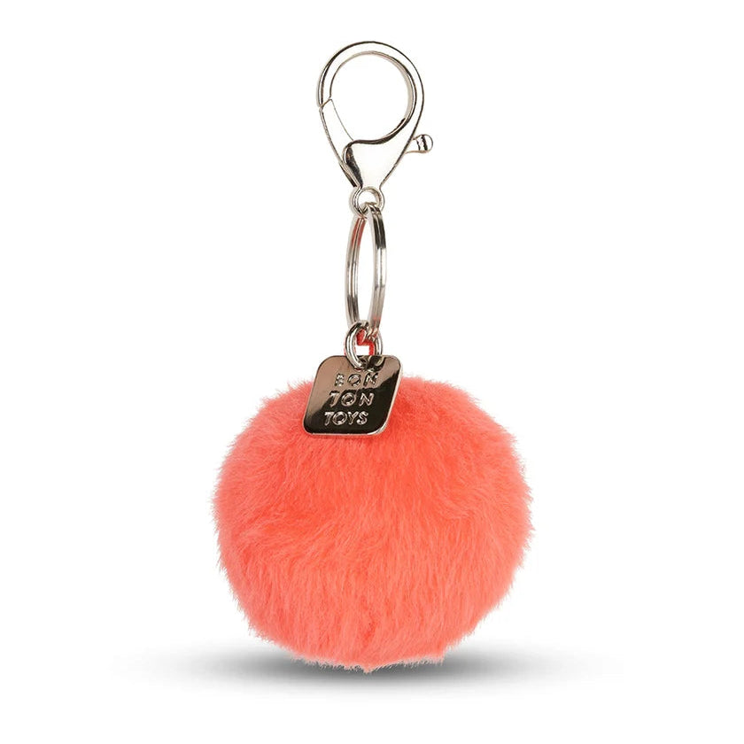 SMILEY KEYCHAIN ECO FUZZY: BRIGHT CORAL