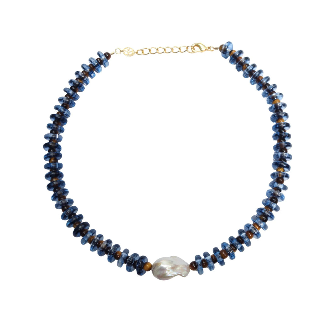 SANDRALEXANDRA RONDELLE WAVE NECKLACE: BLUE &amp; TIGER EYE