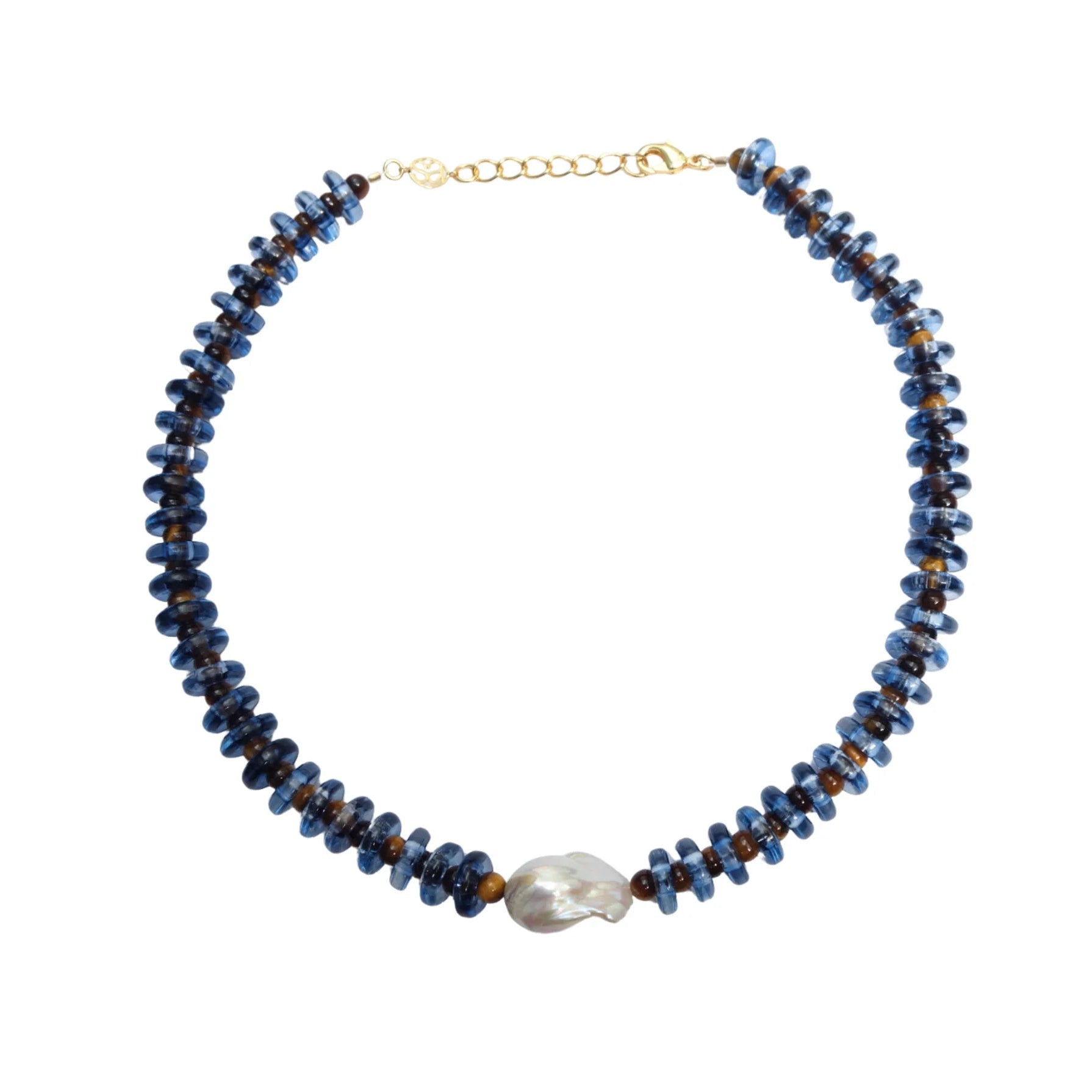SANDRALEXANDRA RONDELLE WAVE NECKLACE: BLUE & TIGER EYE