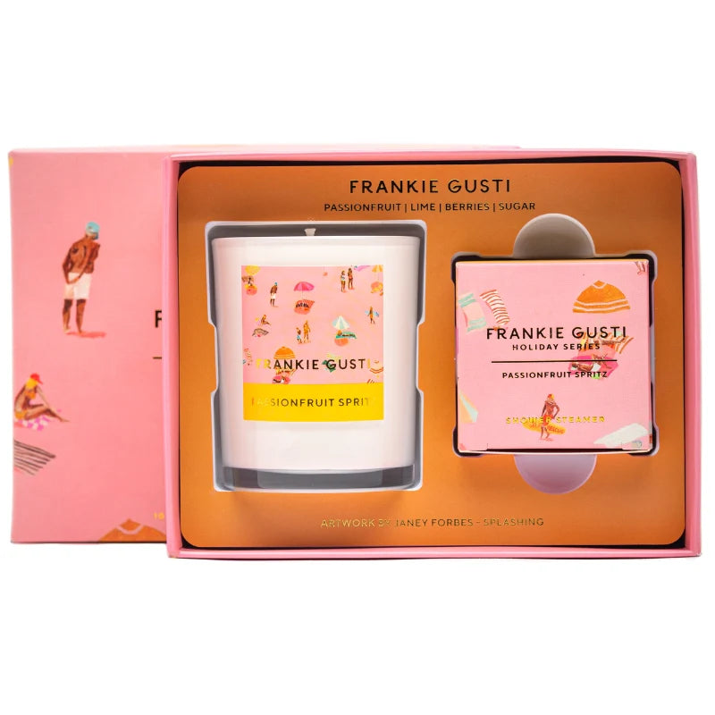FRANKIE GUSTI HOLIDAY SERIES CANDLE & STEAMER DUO: PASSIONFRUIT SPRITZ / JANEY FORBES