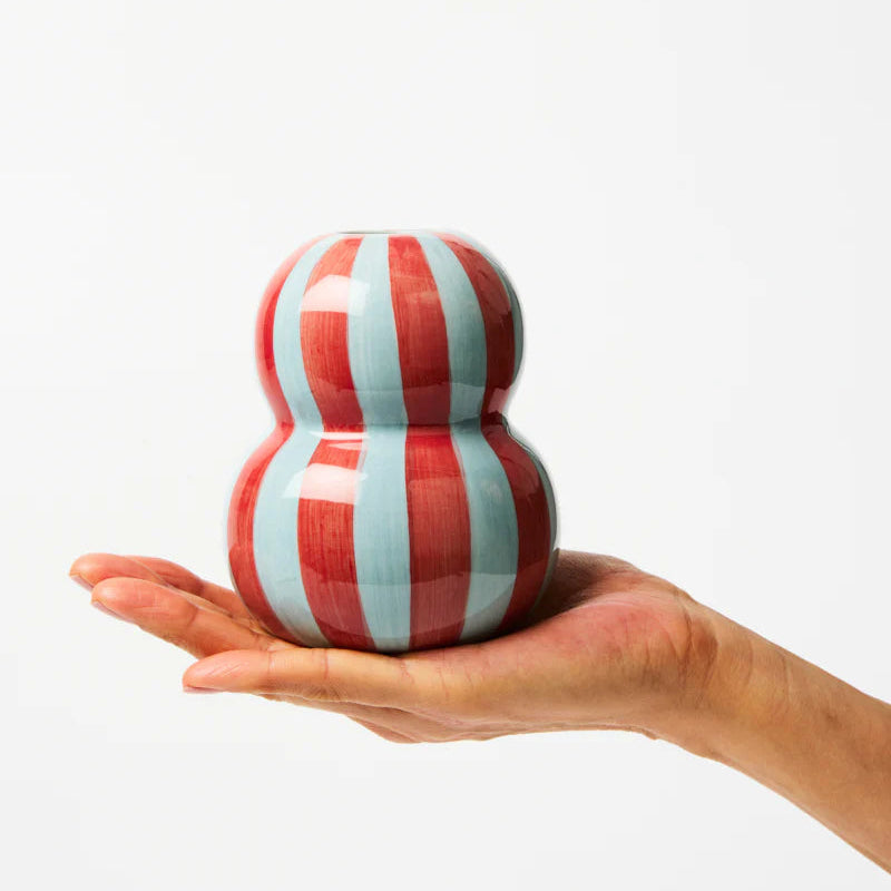 J & CO FONDA VASE: BURGUNDY PALE BLUE STRIPE