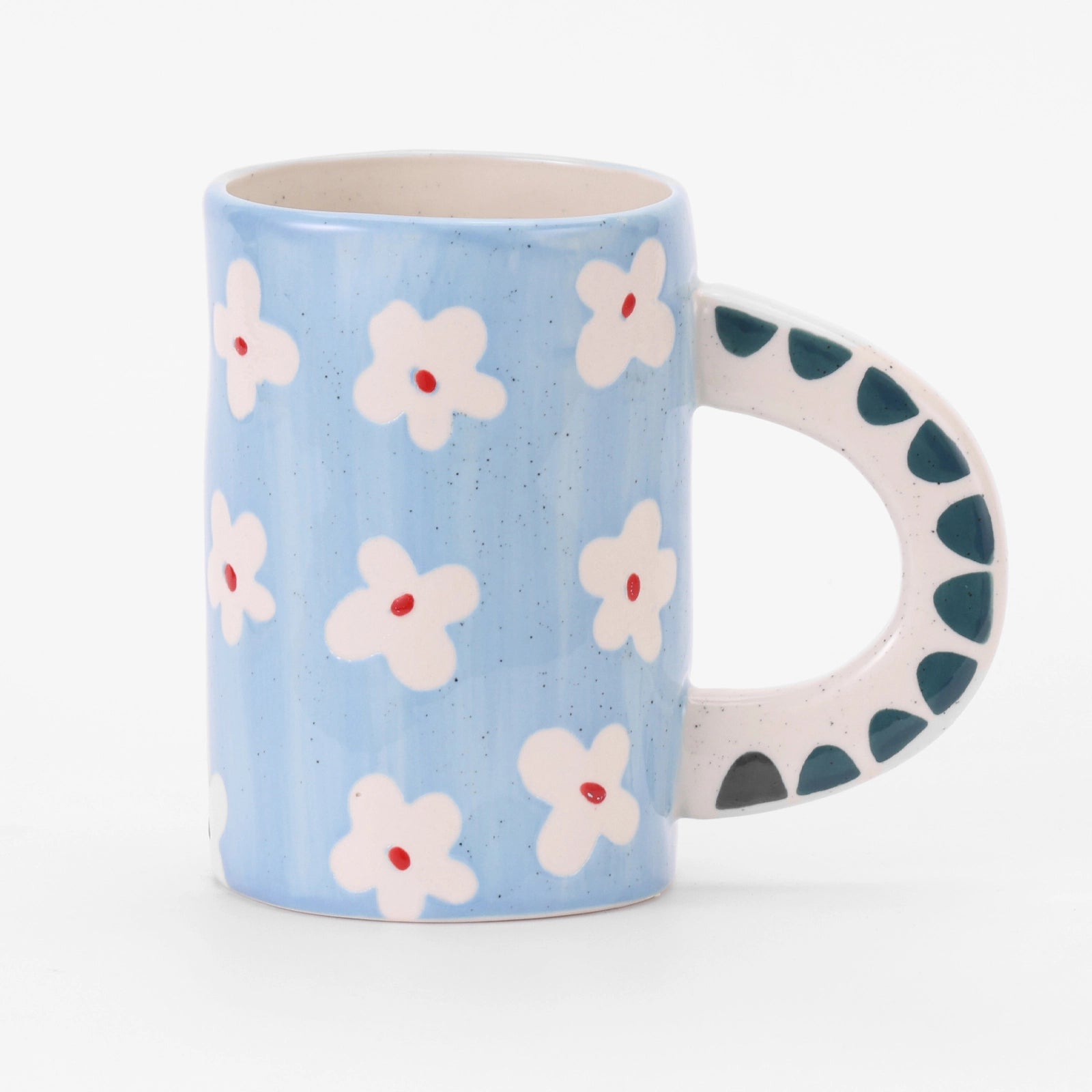 CHAGOART CERAMIC HANDMADE COFFEE MUG: BLUE FLORAL
