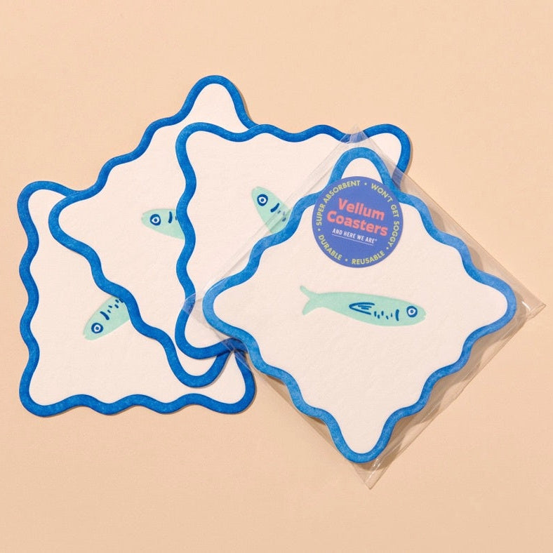 AND HERE WE ARE CRUDITE VELLUM COASTERS 4PC: SARDINE