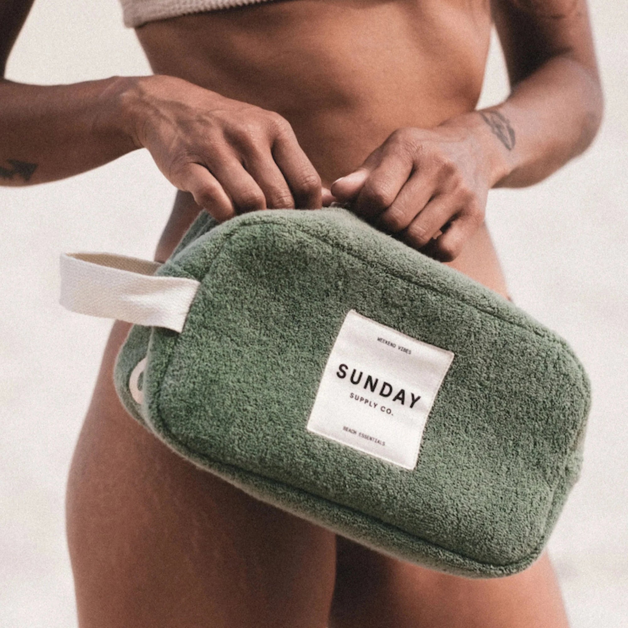 SUNDAY SUPPLY CO TOWELLING ACCESSORIES POUCH: TALLOW