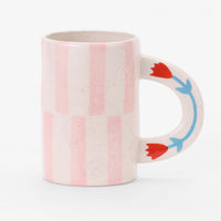 CHAGOART CERAMIC HANDMADE COFFEE MUG: FLORAL PINK STRIPE