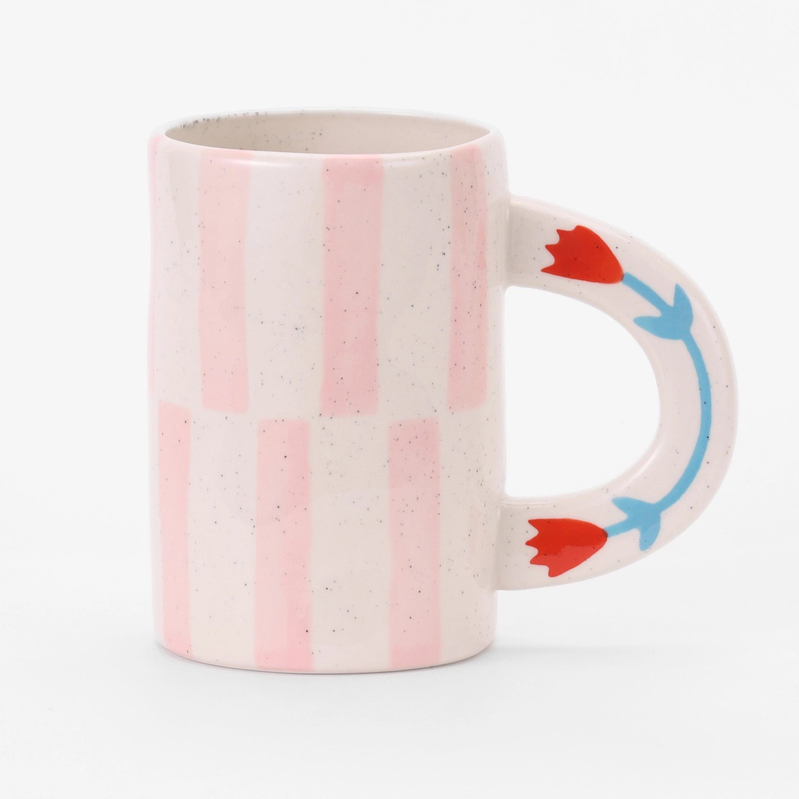 CHAGOART CERAMIC HANDMADE COFFEE MUG: FLORAL PINK STRIPE