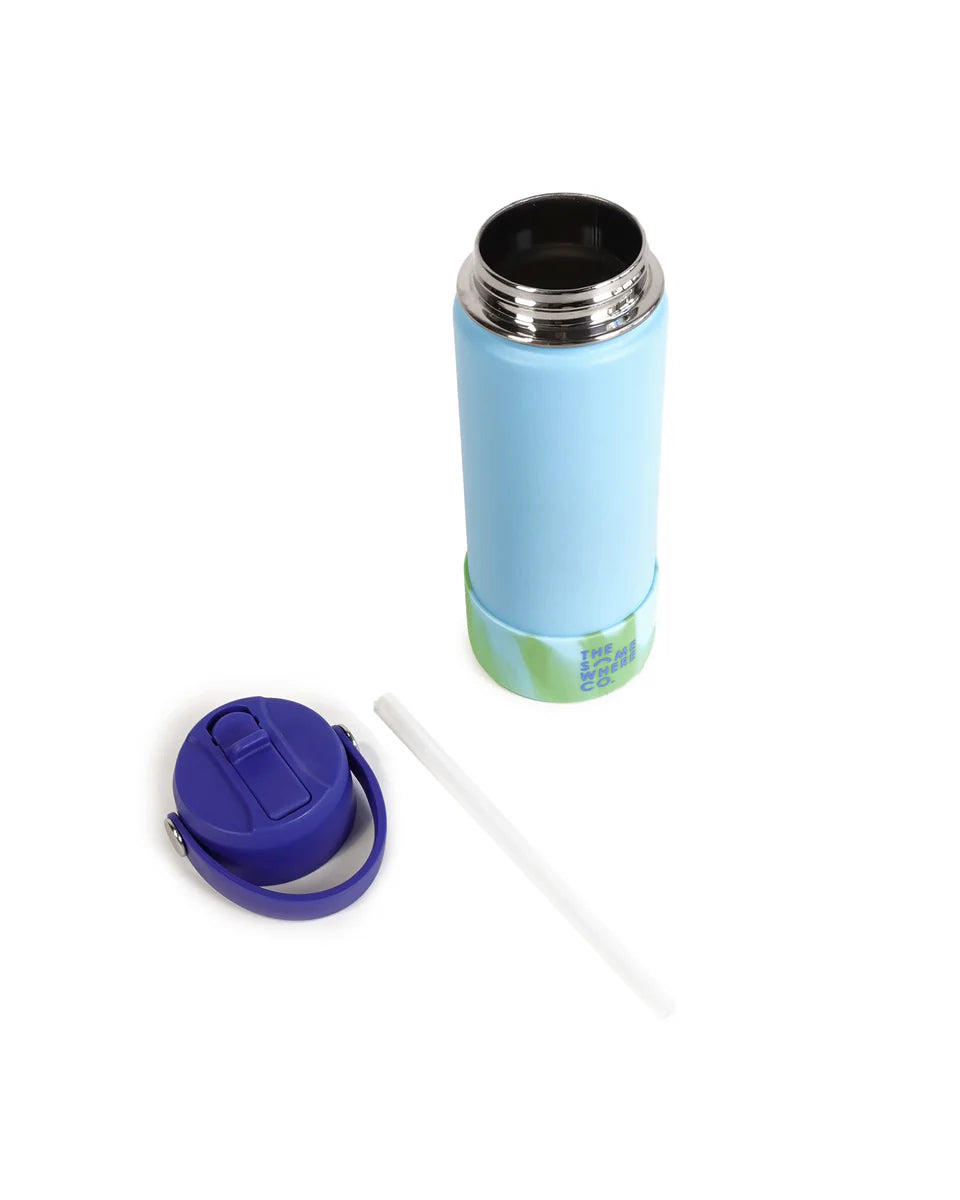 THE SOMEWHERE CO DUSTY BLUE SWIRL WATER BOTTLE: 500ML