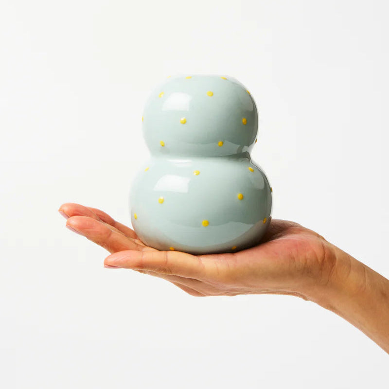 J & CO FONDA VASE: PALE BLUE YELLOW DOTTY VASE