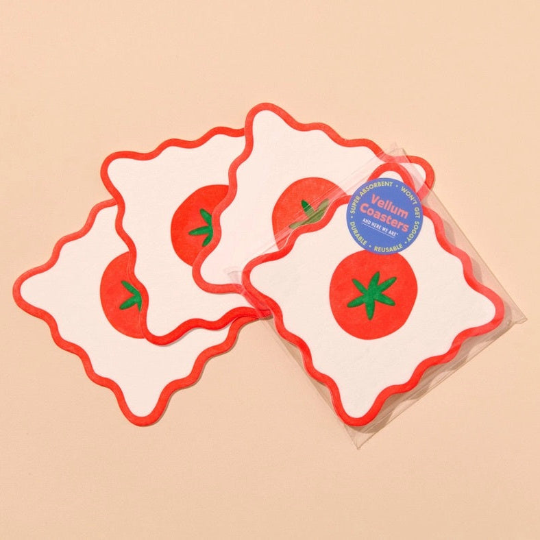 AND HERE WE ARE CRUDITE VELLUM COASTERS 4PC: TOMATO