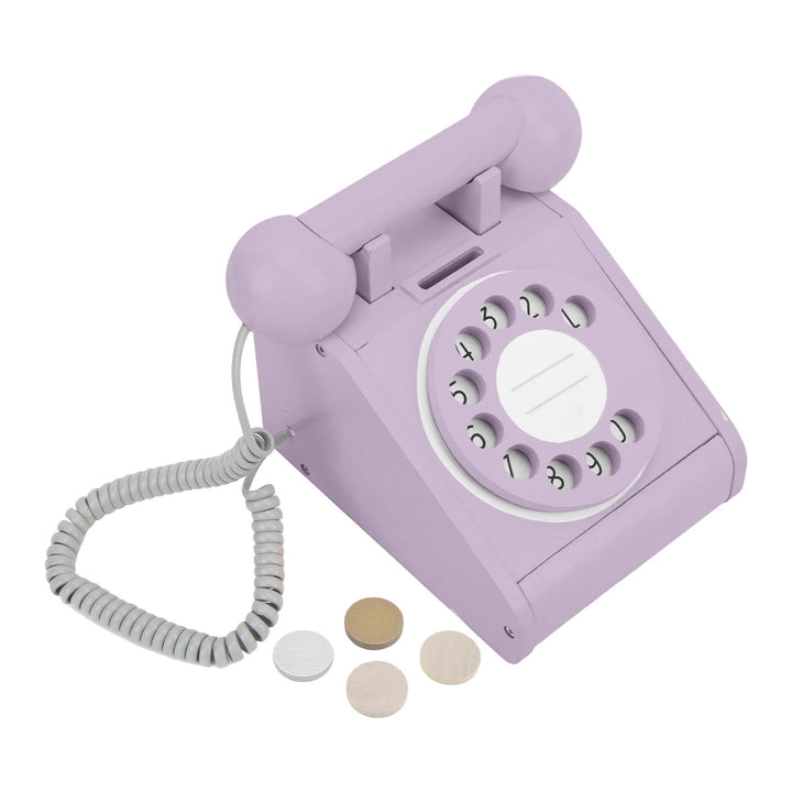 IMAGINE THAT WOODEN ROTARY TELEPHONE, LAVENDER