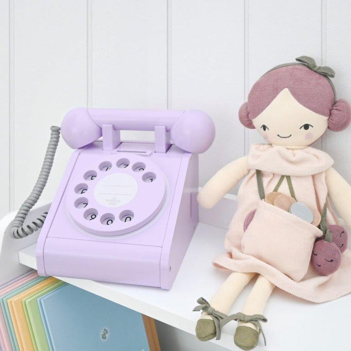 IMAGINE THAT WOODEN ROTARY TELEPHONE, LAVENDER