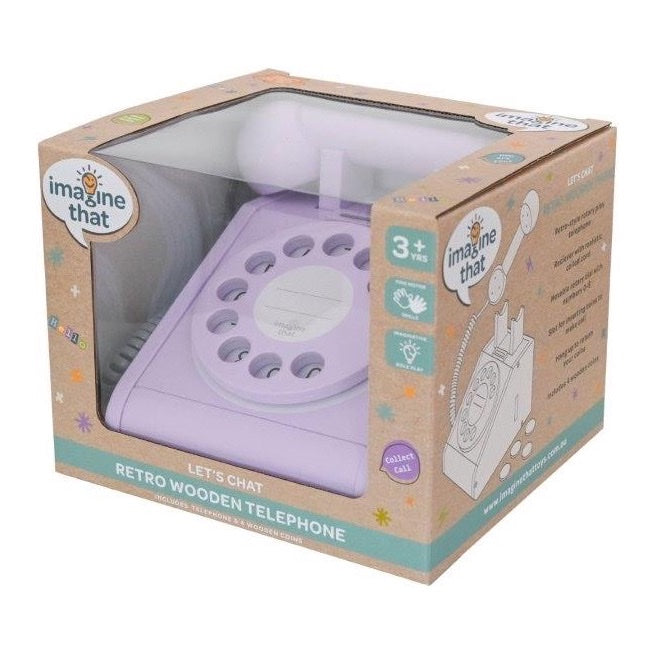 IMAGINE THAT WOODEN ROTARY TELEPHONE, LAVENDER