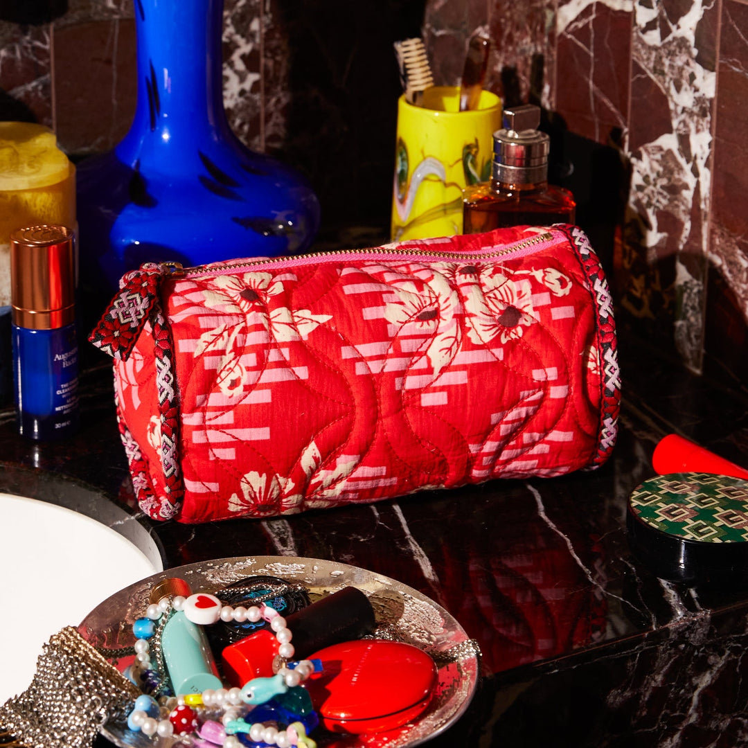 SAGE & CLARE MARTA MAKEUP BAG: VERMILLION, lifestyle