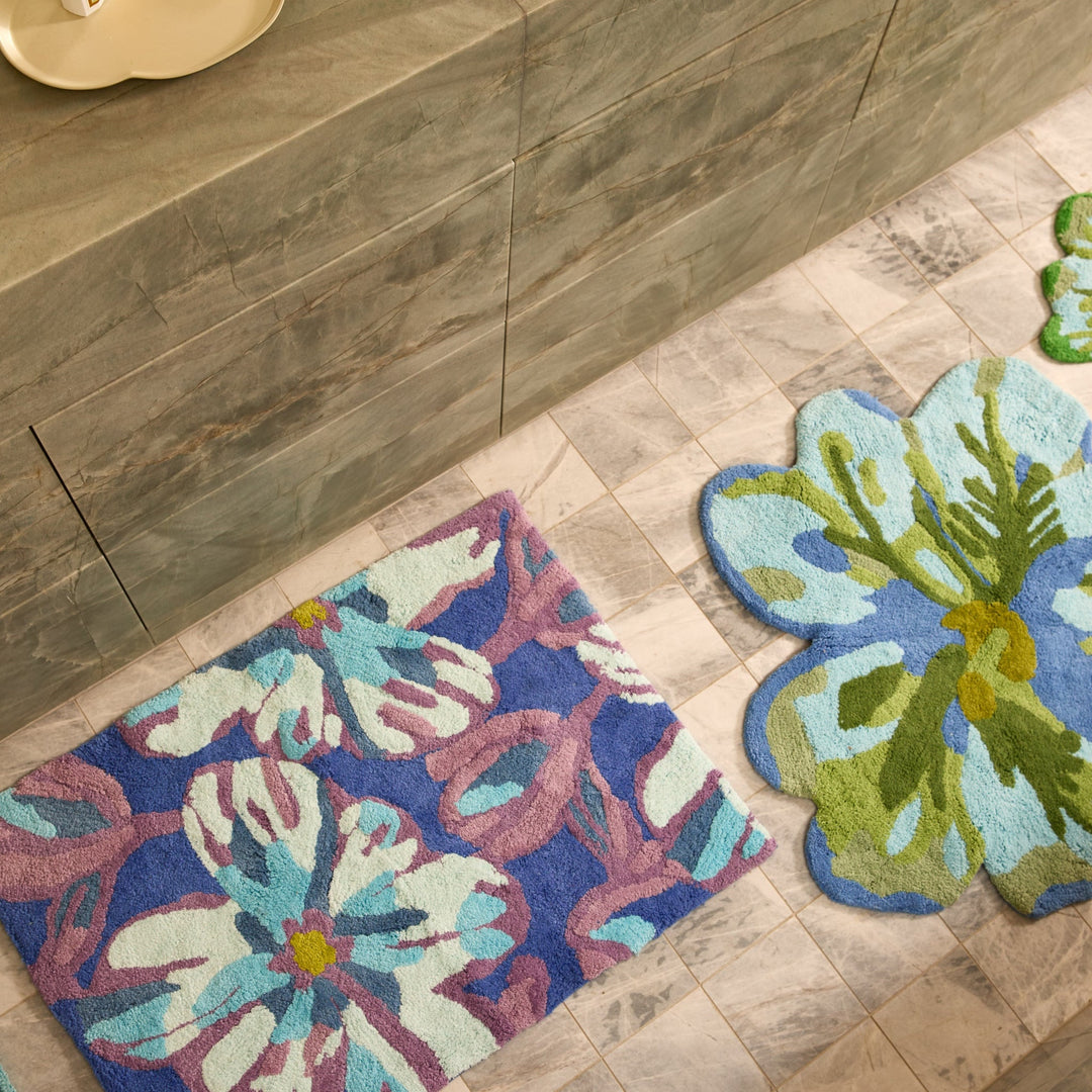 BONNIE AND NEIL DUTCH FLORAL BATH MAT: BLUE, lifestyle