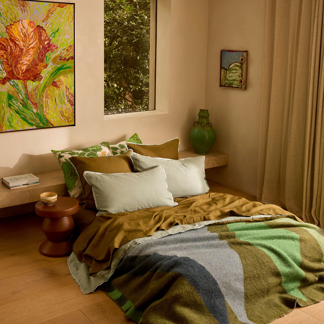 BONNIE AND NEIL MOHAIR GEOMETRIC GREEN THROW, lifestyle