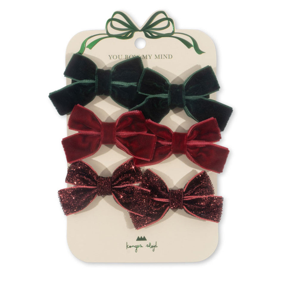 KONGES SLOJD MICKI BOW HAIR CLIPS 6PC: RED/ GLITTER/ GREEN