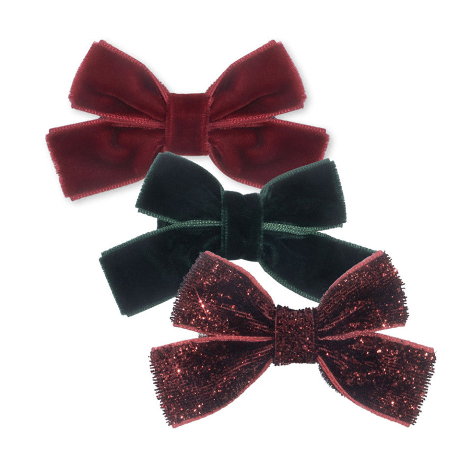 KONGES SLOJD MICKI BOW HAIR CLIPS 6PC: RED/ GLITTER/ GREEN