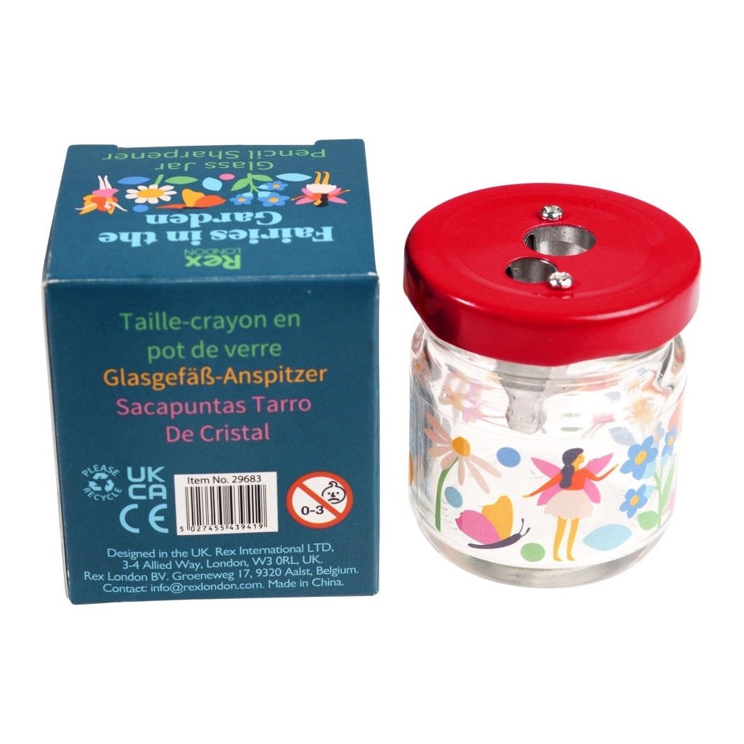 REX LONDON GLASS JAR PENCIL SHARPENER, FAIRIES